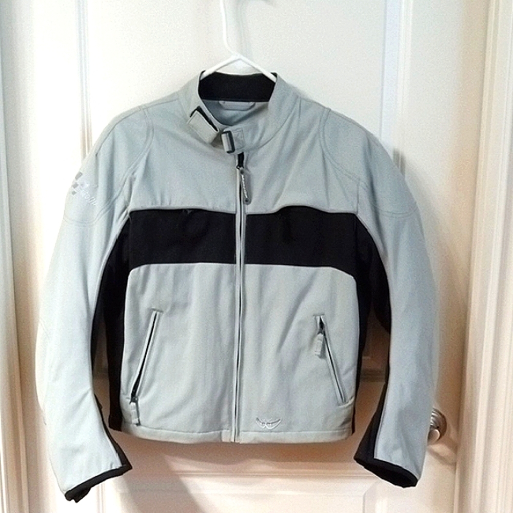 Women's MotoGP Performance Jacket in Light Gray and Black w/Reflective Pinstripe